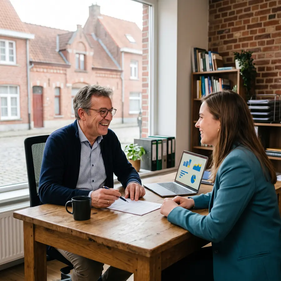 Boekhouder bespreekt documenten met een jonge ondernemer