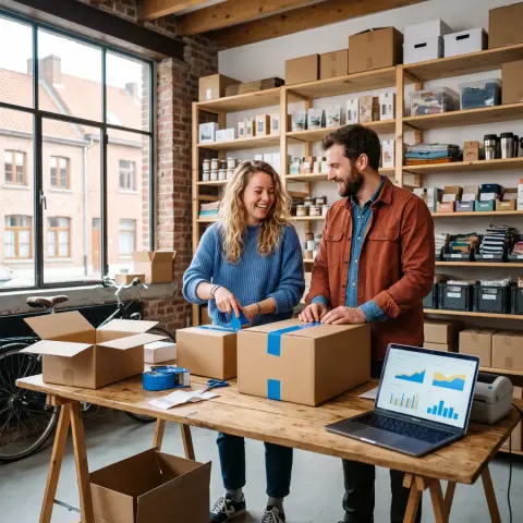 Jonge ondernemers pakken bestellingen in voor hun webshop